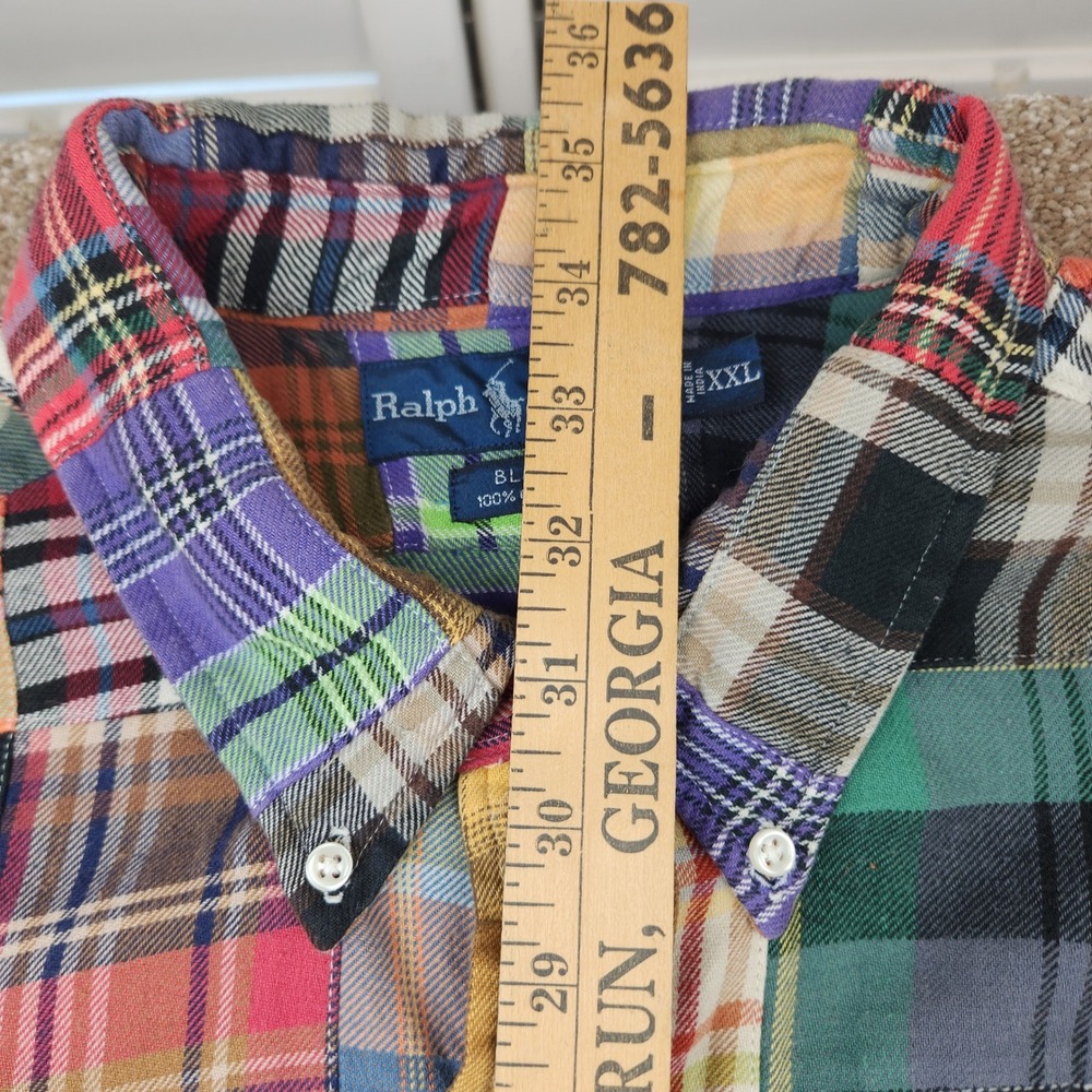 Polo Ralph Lauren Blake Patchwork Plaid Madras Shirt Mens XXL Multi Color Cotton - Picture 7 of 8